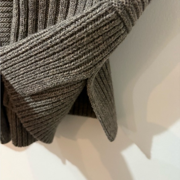 Poetry Taupe Ribbed Knit High Neck Full Zip Sweater Chunky Wool, Cotton Sz 6 - Picture 4 of 7